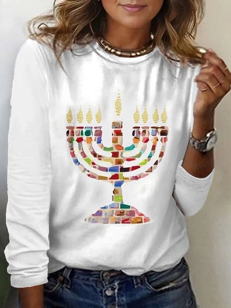 Casual Round Neck Long Sleeve T-shirt, Long sleeves, Lilicloth.com