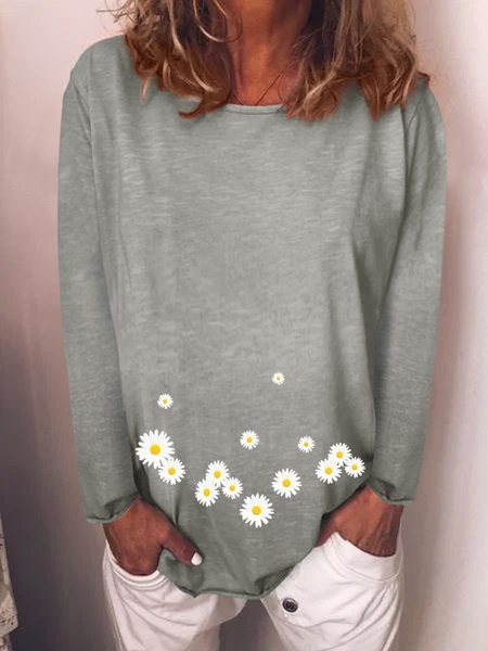 Sunflower Casual Letter Long Sleeve T-shirt, Long sleeves, Lilicloth.com