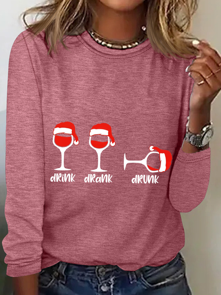 Christmas Wine Glasses Casual Long Sleeve Shirt, Long sleeves, Lilicloth.com