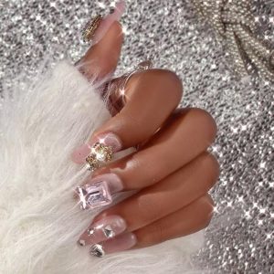 Medium Press on Nails Bold Rhinestone Pearl  Luxury Pink Party Daily Wear Nails, women nails, ChicMe catalog