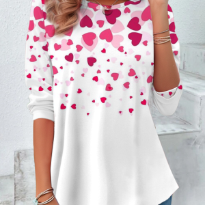 Casual Heart/Cordate Crew Neck Long Sleeve T-shirt, Blouses, color:White|size:XXL, catalog Noracora shop