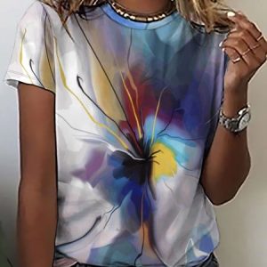 Women's Floral Random print Ombre Crew Neck Loose Casual T-Shirt, T-shirts, Lilicloth.com