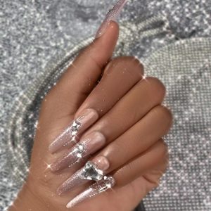 Medium Press on Nail Rhinestone Heart Ombre Purple Art Nails, women nails, ChicMe catalog
