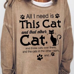 Womens Cat Lover Crew Neck Casual Sweatshirt, Hoodies&Sweatshirts, Lilicloth.com