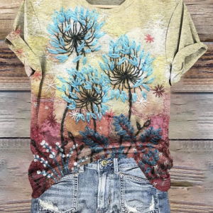 Casual Floral Crew Neck Short Sleeve T-shirt, T-shirts, color:As Picture|size:4XL, catalog Noracora shop