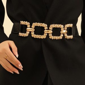 Chain Decor Buttoned Waist Belt Fashion Elastic Stretch Dress Belt Waistband, women Belts, ChicMe catalog