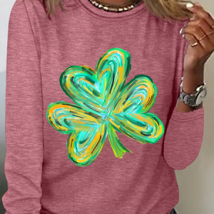 Women's Shamrock Long Sleeve Blouse_ Spring/Fall Crew Neck Daily Casual Top, JustFashionNow Shirts, color:Watermelon|size:3XL,