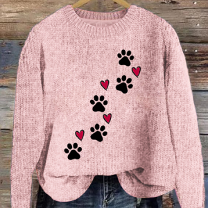 Heart Dog Simple Crew Neck Loose Sweater, Sweaters, Lilicloth.com