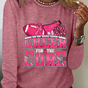 Cheer For The Cure Breast Cancer Football Casual Long Sleeve Shirt, Long sleeves, Lilicloth.com