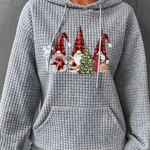 Christmas Gnomes Buffalo Plaid Gnomes Simple Loose Hoodie, Hoodies&Sweatshirts, Lilicloth.com