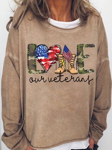 Women's Love Our Veterans US Military Gifts Casual Letters Sweatshirt, Hoodies&Sweatshirts, Lilicloth.com