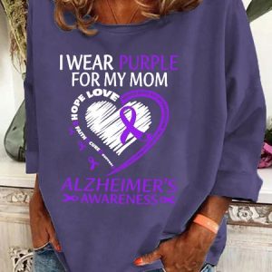 I Wear Purple For Mom With My Heart Alzheimer Casual Sweatshirt, Hoodies&Sweatshirts, Lilicloth.com