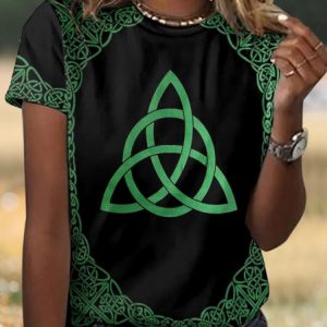 Casual Geometric Crew Neck Short Sleeve T-shirt, T-shirts, color:Black|size:4XL, catalog Noracora shop