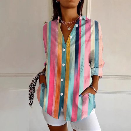 Shirt Collar Geometric Casual Loose Shirt, Blouses, Lilicloth.com
