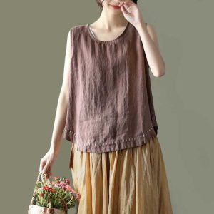 Crew Neck Linen Tank Top, Tank Tops & Camis, Roselinlin - Online Catalog
