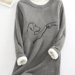Dog Fist Bump Casual Fluff Fleece Fabric Sweatshirt, Hoodies&Sweatshirts, Lilicloth.com