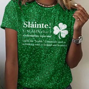 St. Patrick's Day Casual Floral Crew Neck Short Sleeve T-shirt, T-shirts, color:Green|size:4XL, catalog Noracora shop