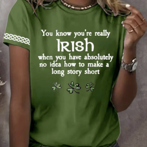 Casual St. Patrick's Day Rose Heart Text Letters Crew Neck Short Sleeve T-shirt, T-shirts, color:Green|size:4XL, catalog Noracora shop