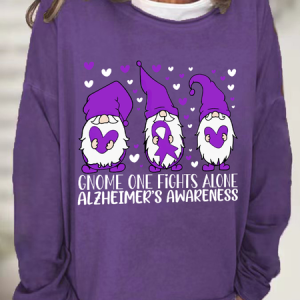 Alzheimer's Awareness Gnome One Fights Alone Casual Sweatshirt, Hoodies&Sweatshirts, Lilicloth.com