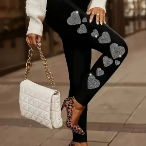 Women's Casual Heart/Cordate Jersey All Season Printing Long Leggings, JustFashionNow Leggings, color:Black|size:XXL,