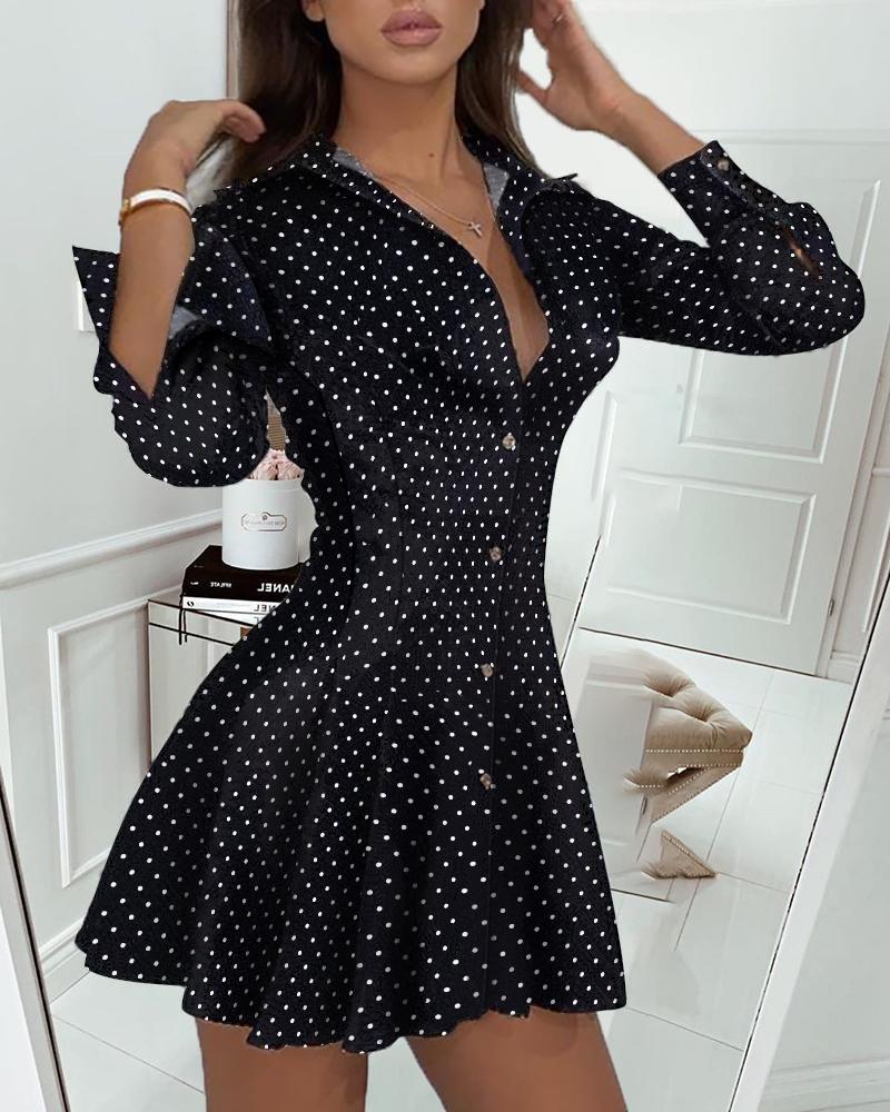 Polkadot Print Button Front Long Sleeve Shirt Dress, women Shirt Dresses, ChicMe catalog