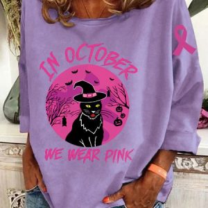 In October We Wear Pink Halloween Ghost Breast Cancer Awareness Casual Sweatshirt, Hoodies&Sweatshirts, Lilicloth.com