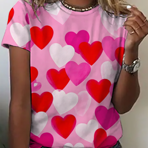 Women's Heart Art Print Short Sleeve T-Shirt, T-shirts, Lilicloth.com