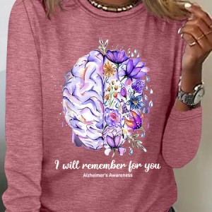 Women's I Will Remember For You Alzheimer's Awareness Casual Long Sleeve Shirt, Long sleeves, Lilicloth.com