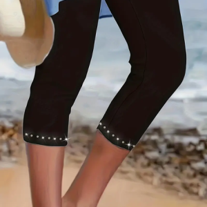 Women's Trousers Elastic Waist Legging Daily Going Out Casual Printing Plain Summer Pants, JustFashionNow Leggings, color:Black|size:XXL