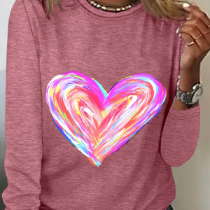 Women's Valentine's Day Long Sleeve Blouse_ Spring/Fall Crew Neck Daily Casual Top, JustFashionNow Shirts, color:Watermelon|size:3XL,