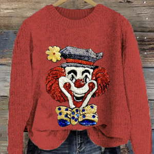 Casual Crew Neck Maple Leaf Knitted Sweater, Sweaters, Lilicloth.com