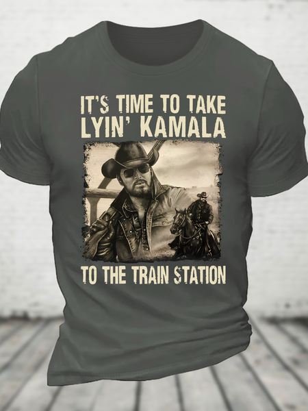 It's Time To Take Lyin' Kamala To The Train Station Cotton T-Shirt, T-shirts, Lilicloth.com