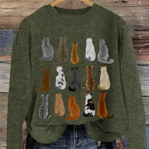Women's Cute Cats Print Cat Lovers Casual Sweatshirt, Sweaters, Lilicloth.com