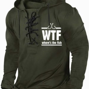 Men Where’s The Fish Text Letters Casual Regular Fit Sweatshirt, Hoodies&Sweatshirts, Lilicloth.com
