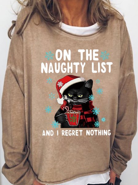 Womens Black cat On the naughty list and i regret nothing Christmas Sweatshirt, Hoodies&Sweatshirts, Lilicloth.com