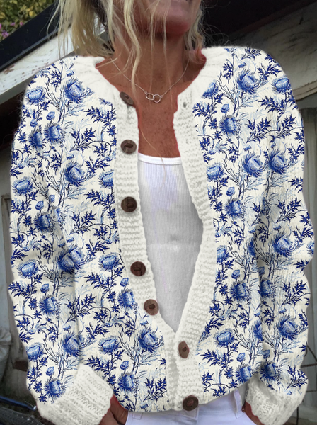 Scottish floral knit sweater cardigan, Cardigans, Lilicloth.com