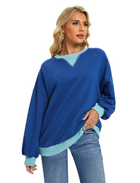 Women Oversized Color Block Long Sleeve Sweatshirt Casual Crew Neck Shirt Loose Fit Pullover Top Y2K Clothes, Hoodies&Sweatshirts, Lilicloth.com
