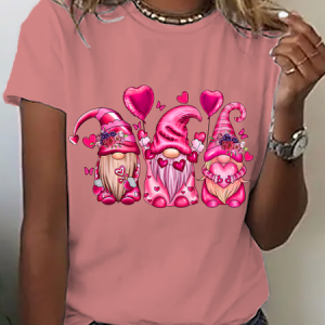 Cute Gnome Valentine Heart Cotton T-Shirt, T-shirts, Lilicloth.com
