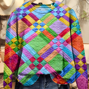 Colorful Checkered Print Casual Sweatshirt, Hoodies&Sweatshirts, Lilicloth.com