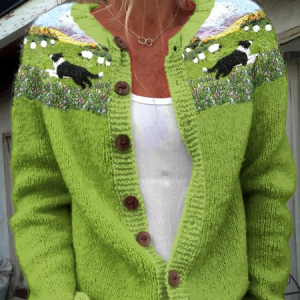 Vintage Shepherd Dog Art Casual Knitted Cardigan, Cardigans, Lilicloth.com