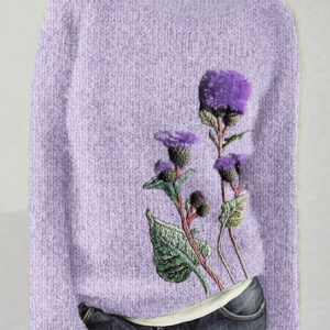 Scottish thistle round neck pullover sweater, Sweaters, Lilicloth.com