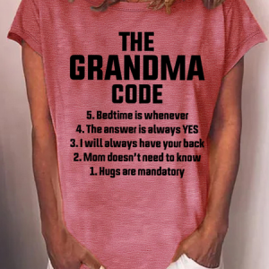 The Grandma Code Funny Casual Text Letters Cotton-Blend T-Shirt, T-shirts, Lilicloth.com