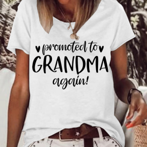 Women's Funny Word Grandma Simple Text Letters Cotton-Blend Crew Neck T-Shirt, T-shirts, Lilicloth.com