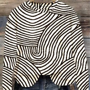 Women's Crew Neck Abstract Stripes Casual Spring/Fall Cotton Long Sleeve Sweatshirt, JustFashionNow Sweatshirts & Hoodies, color:White|size:5XL,