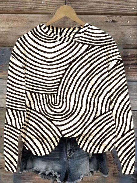 Women's Crew Neck Abstract Stripes Casual Spring/Fall Cotton Long Sleeve Sweatshirt, JustFashionNow Sweatshirts & Hoodies, color:White|size:5XL,