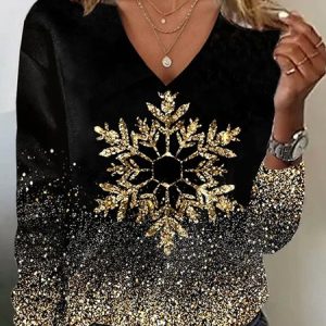 Christmas  Snowflake Ombre Long sleeve Shirt, Long sleeves, Lilicloth.com