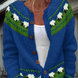 Women's Sheep Print Casual Knit Cardigan, Cardigans, Lilicloth.com