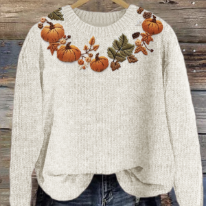 Maple Leaf Crew Neck Simple Loose Sweater, Sweaters, Lilicloth.com