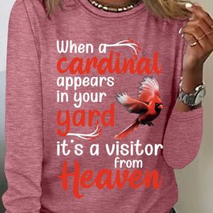 When A Cardinal Appears In Your Yard It's A Visitor From Casual Long Sleeve Shirt, Long sleeves, Lilicloth.com