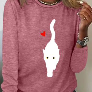 Couple With Hearts And Black Cat Art Print Casual Long Sleeve Shirt, Long sleeves, Lilicloth.com